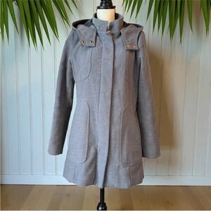 MERONA Gray Hooded Coat with High Snap Collar – Size M